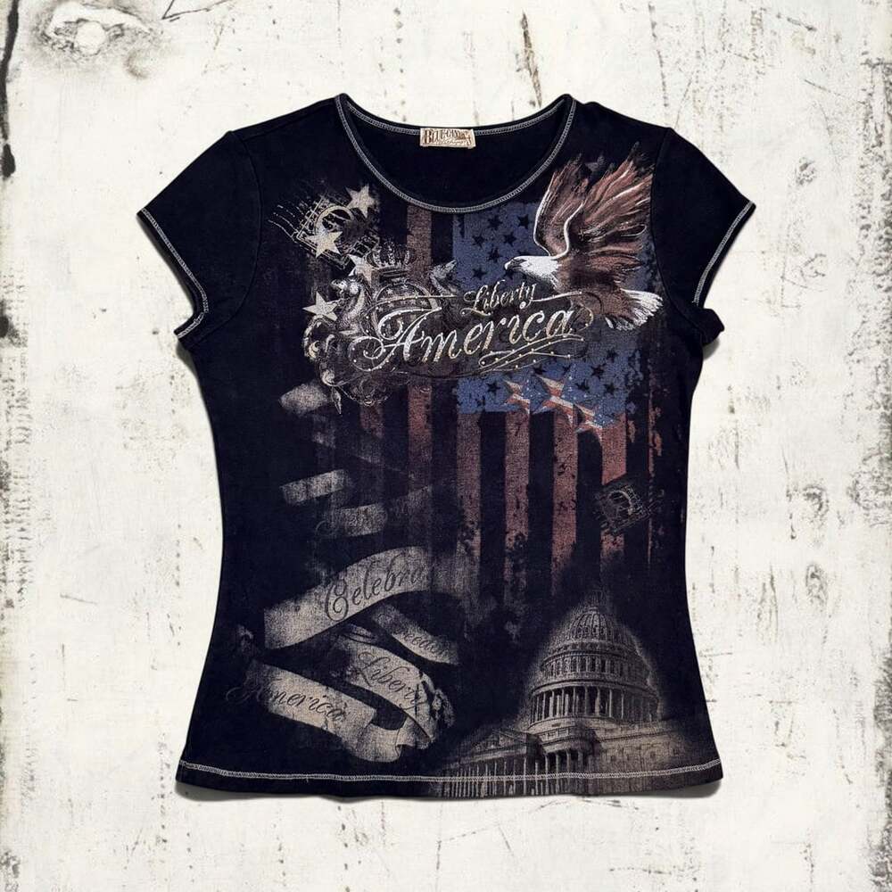 Y2K Blue Canyon Clothing Rhinestone Graphic Short Sleeve T-Shirt